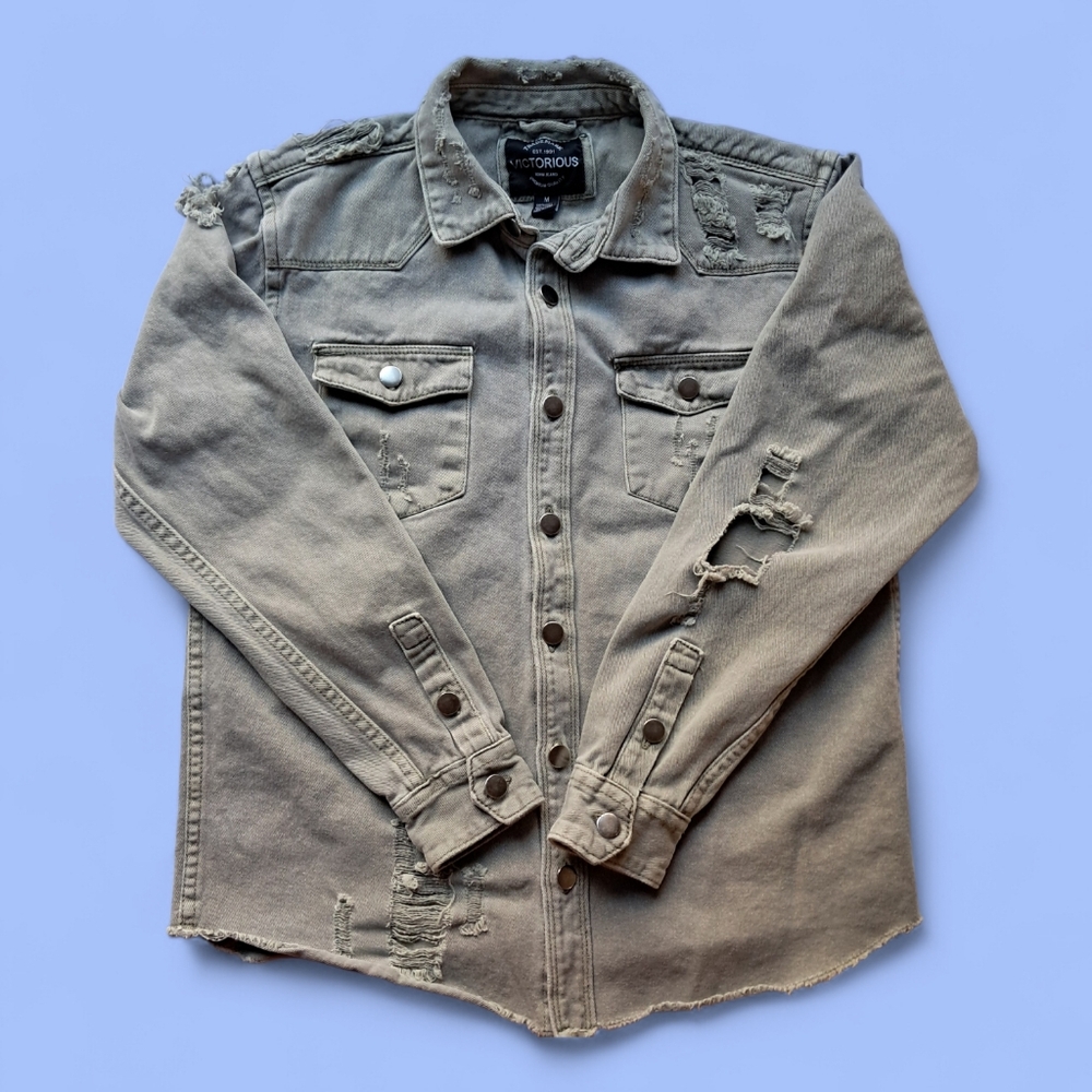 Victorious Men's Distressed Long Sleeve Denim Shirt Medium
